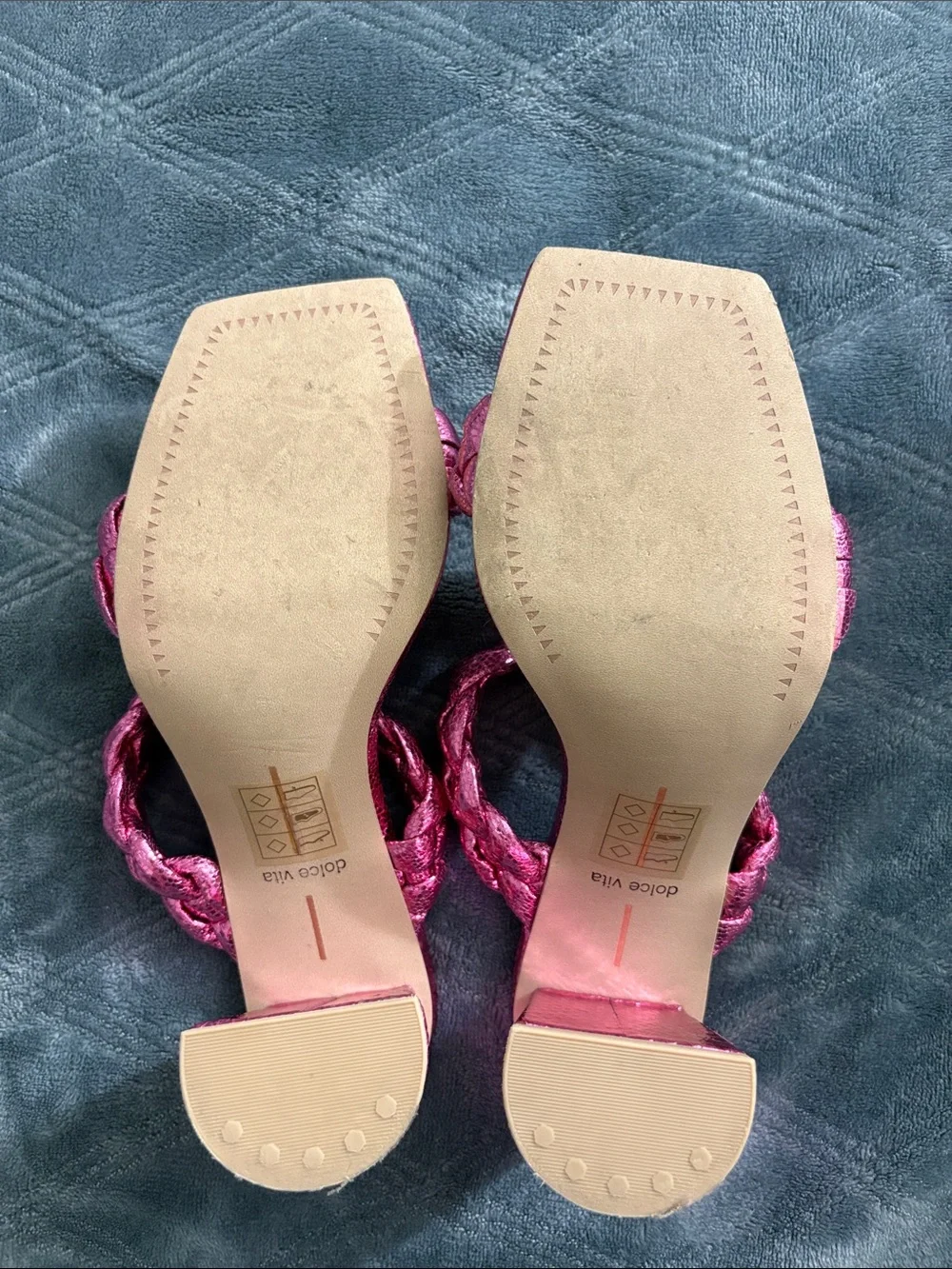 Dolce Vita Metallic Braided Slide Sandals in Fuchsia Pink